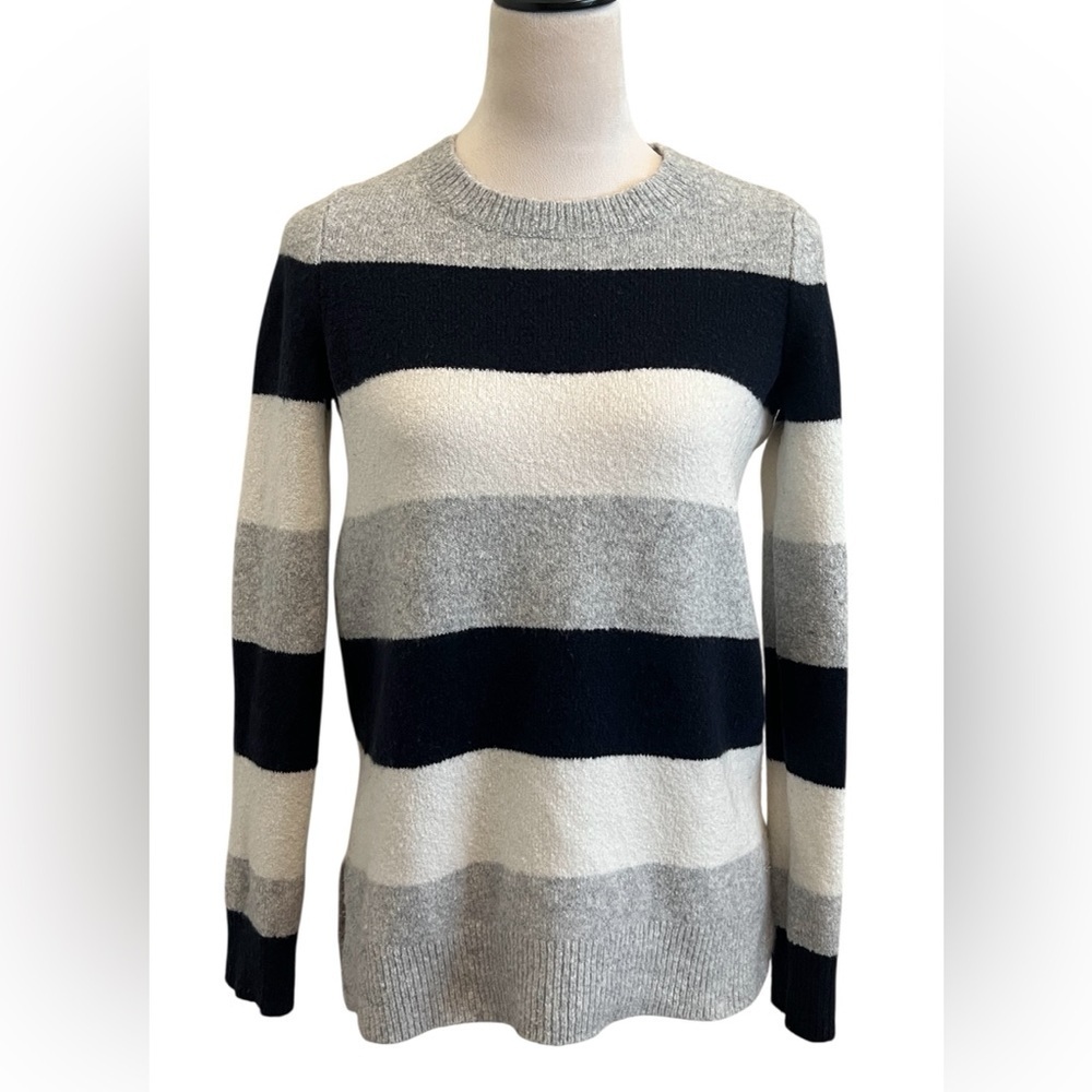 Tommy Hilfiger Striped Crew Neck Sweater - Black, Gray, and White
